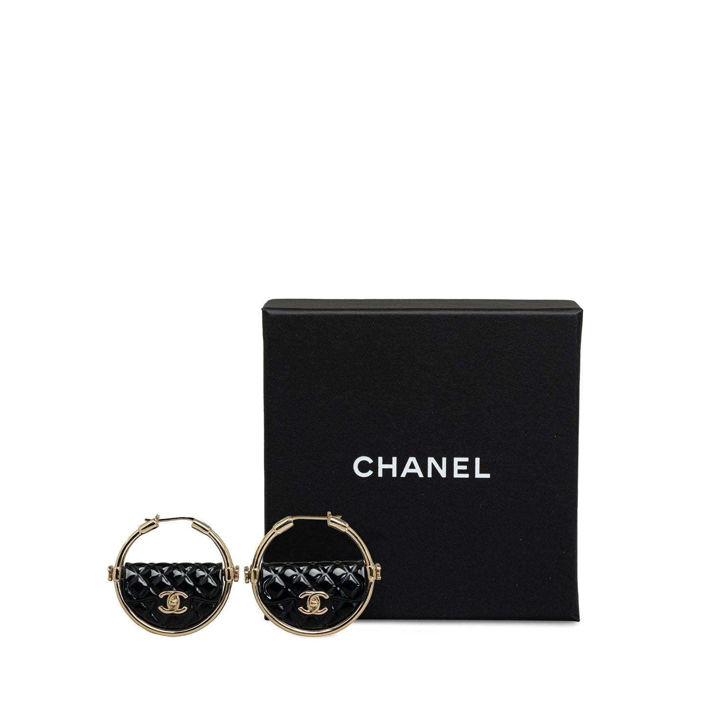 CHANEL Resin Quilted Flap Bag Hoop Earrings