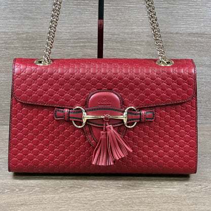 Gucci Emily Chain Flap Shoulder Bag - Red Micro Guccissima Leather (Medium)