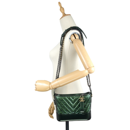 Gabrielle Small Chevron Metallic Leather Hobo Bag