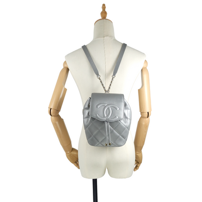CC Lambskin Leather Chain Flap Backpack