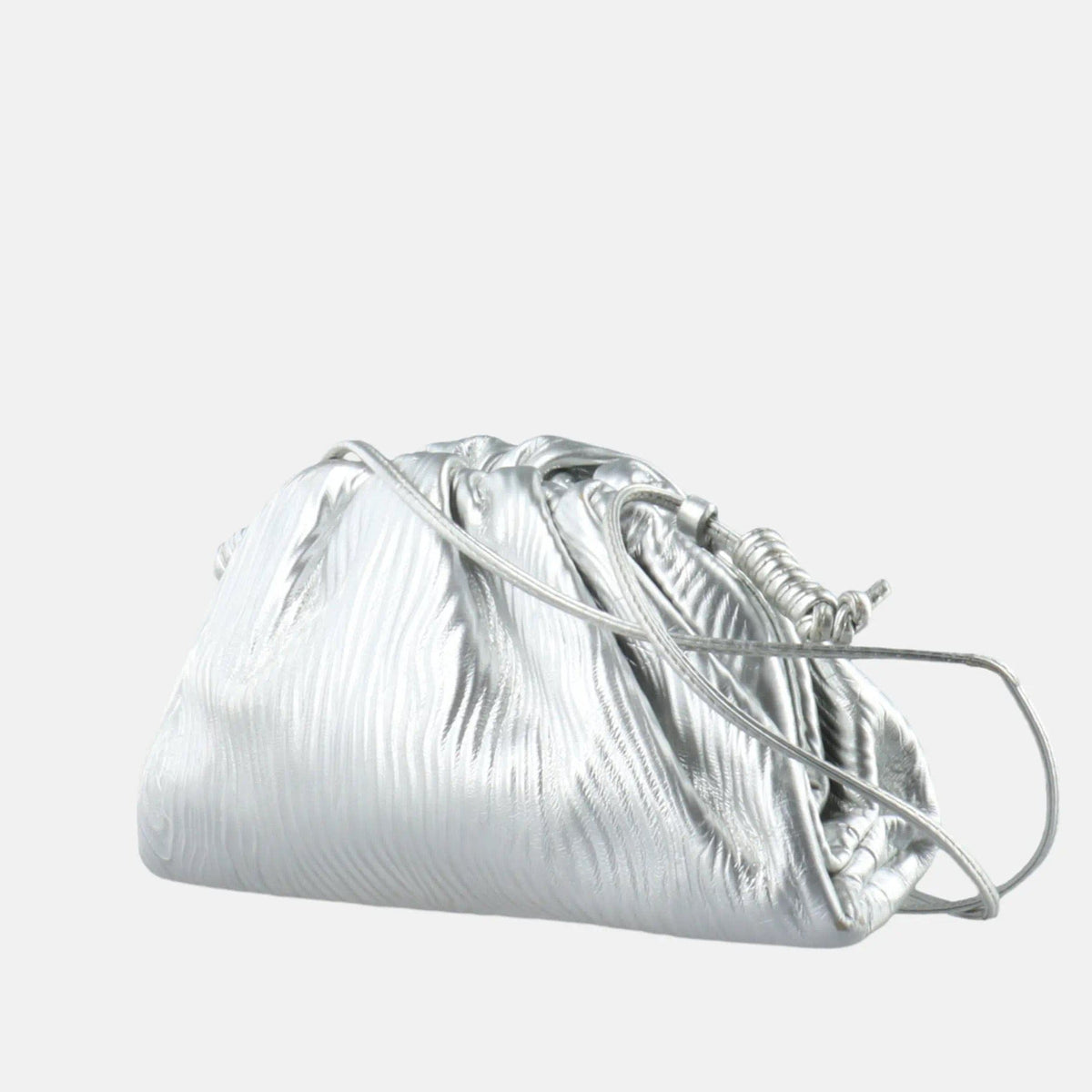 Bottega Veneta Pouch Mini Silver Lambskin Leather Tree Trunk Swirl pattern