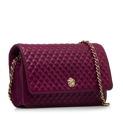 Purple Chanel Camellia Wallet On Chain Crossbody Bag