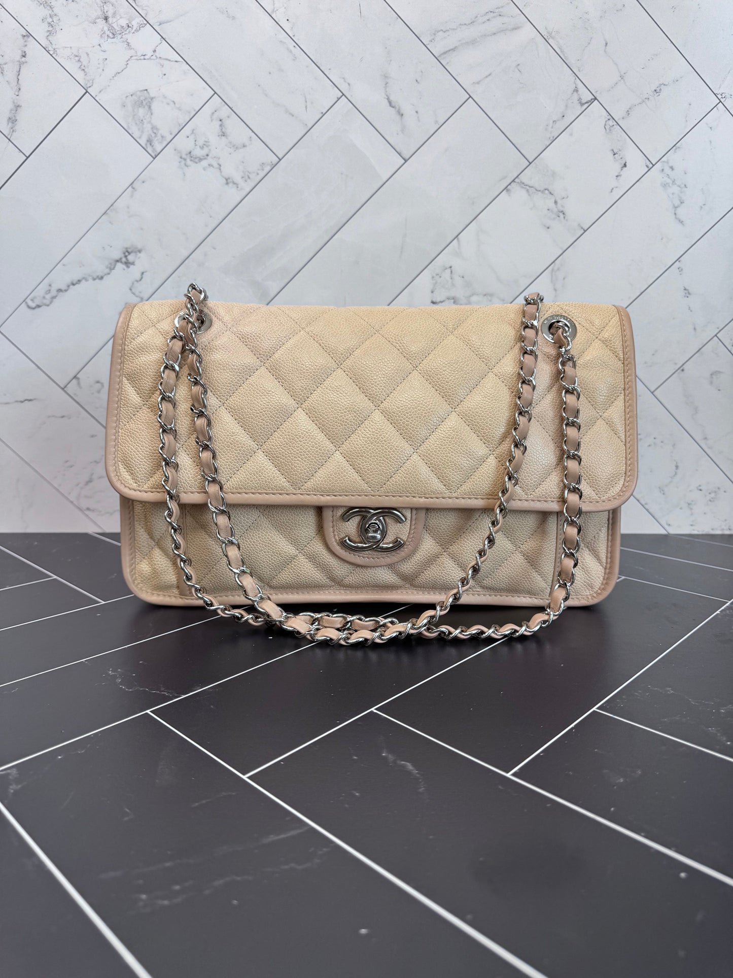 Chanel Beige Caviar Leather French Rivera