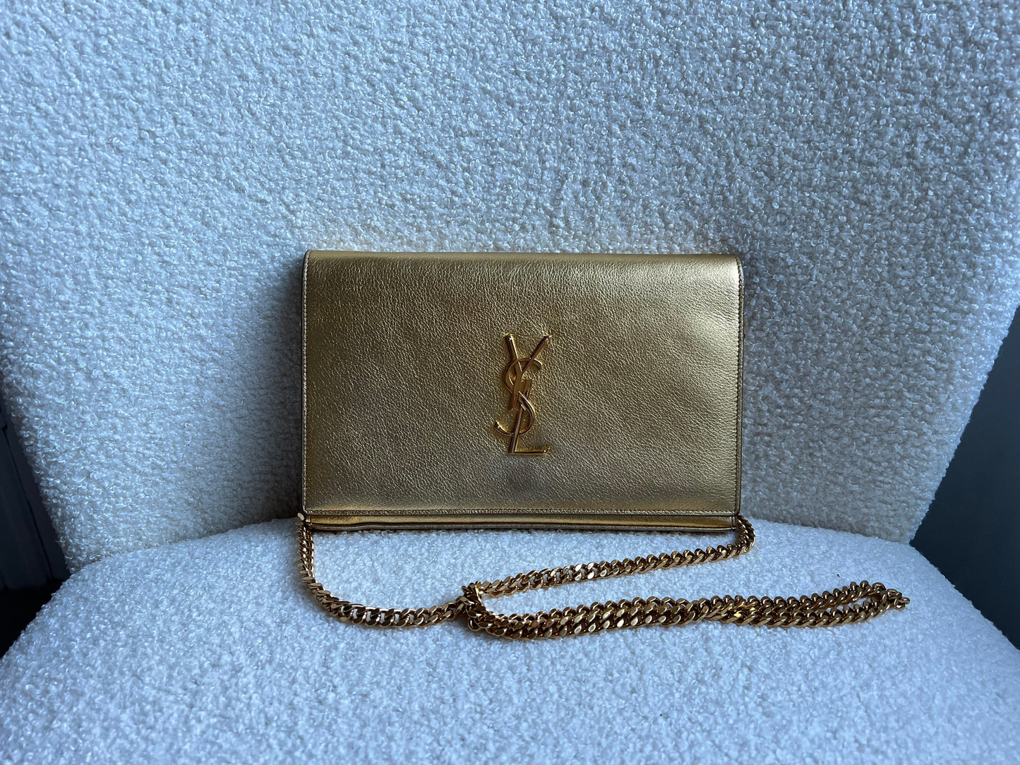 Yves Saint Laurent (YSL) Gold Chain Wallet with Gold Hardware