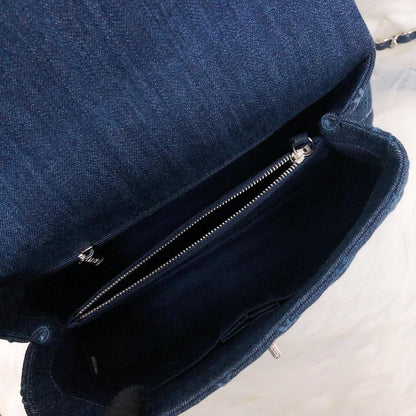 Blue Denim Quilted Medium Coco Handle Flap