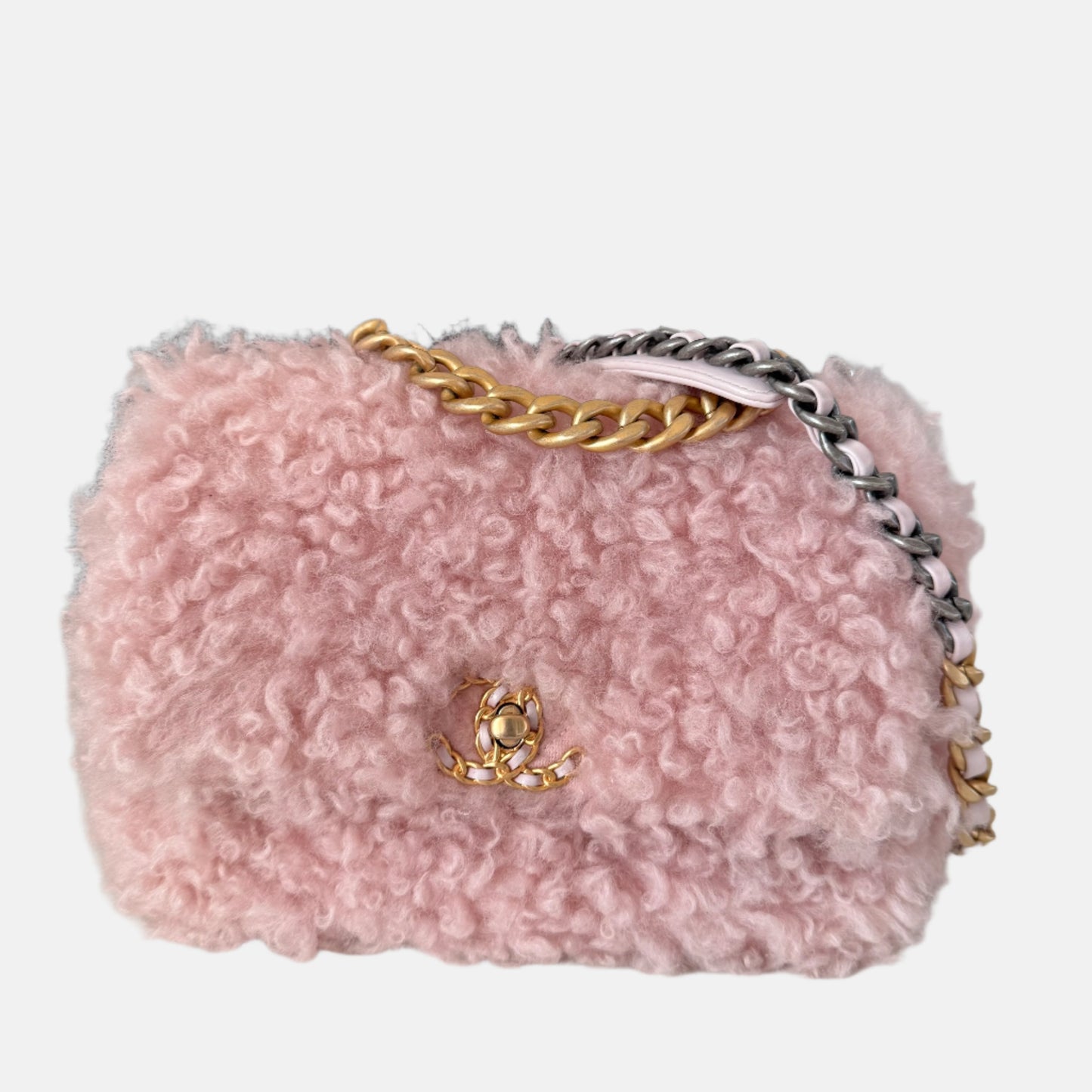 Chanel 19 Bag 2021 Small Pink Shearling Flap Bag