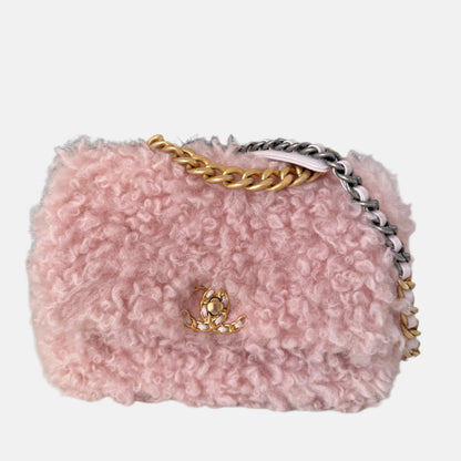 Chanel 19 Bag 2021 Small Pink Shearling Flap Bag