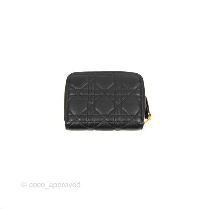 Dior Caro Scarlet Zipped Wallet Black Supple Cannage Calfskin