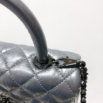 Quilted Mini Coco Handle Flap Silver