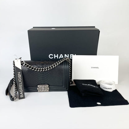Python Black Old Medium Boy Bag in Black with RHW