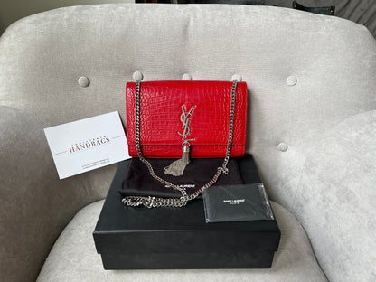 Yves Saint Laurent (YSL) Red Medium Kate Tassel with Silver Hardware