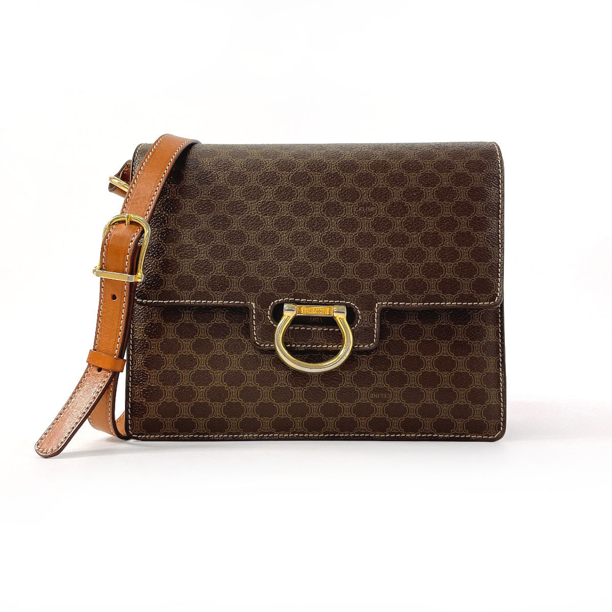 CELINE Shoulder Bag PVC, Leather Brown Macadam Women Used