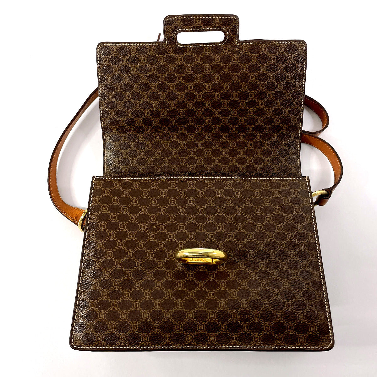 CELINE Shoulder Bag PVC, Leather Brown Macadam Women Used