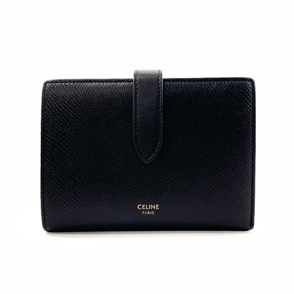 CELINE Bifold Wallet leather black Medium strap wallet Women Used