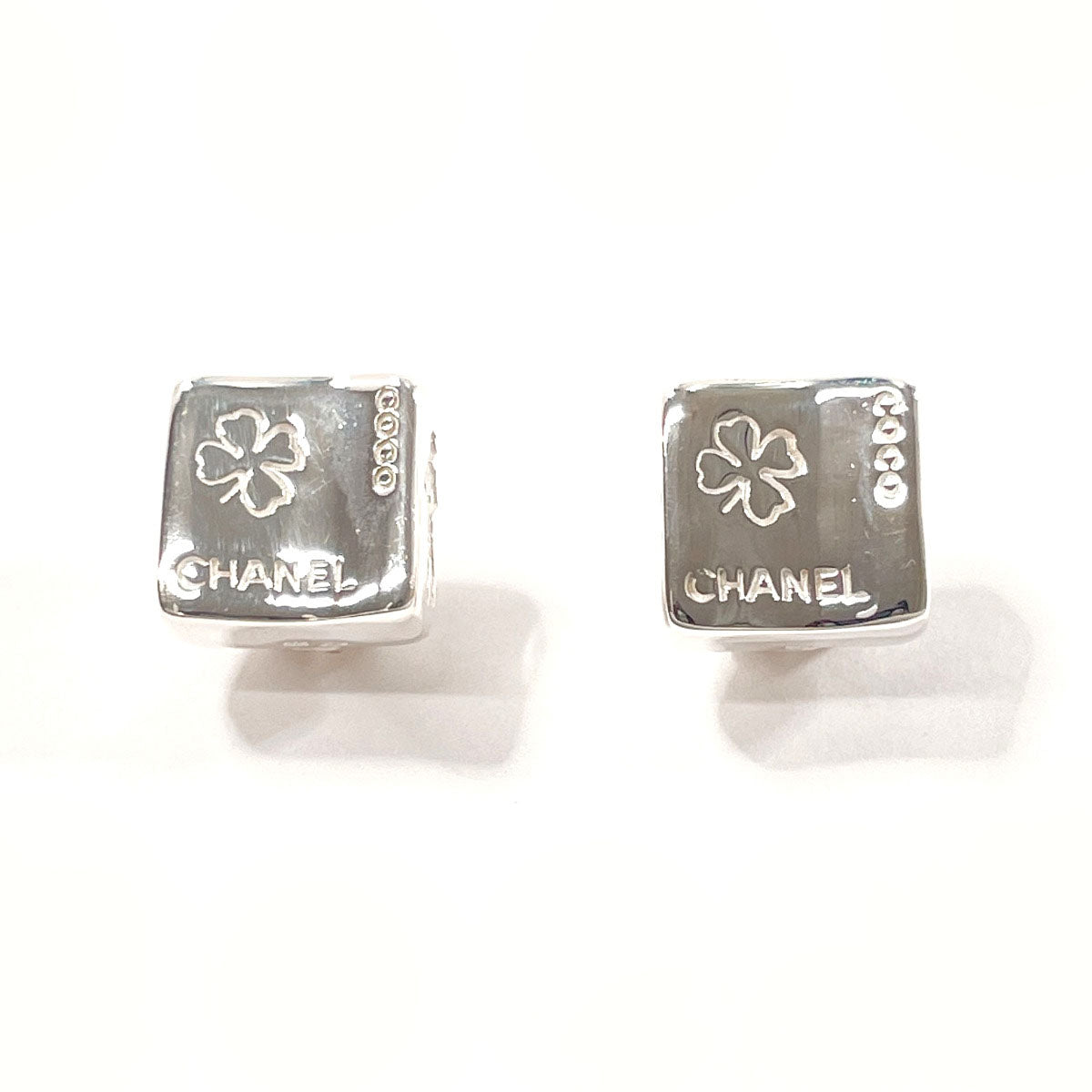 CHANEL Earring Silver925 Silver vintage square clover