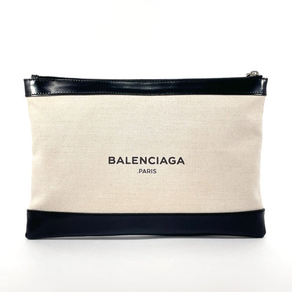 BALENCIAGA Clutch bag 373834 Canvas, Leather beige Navy clip M unisex
