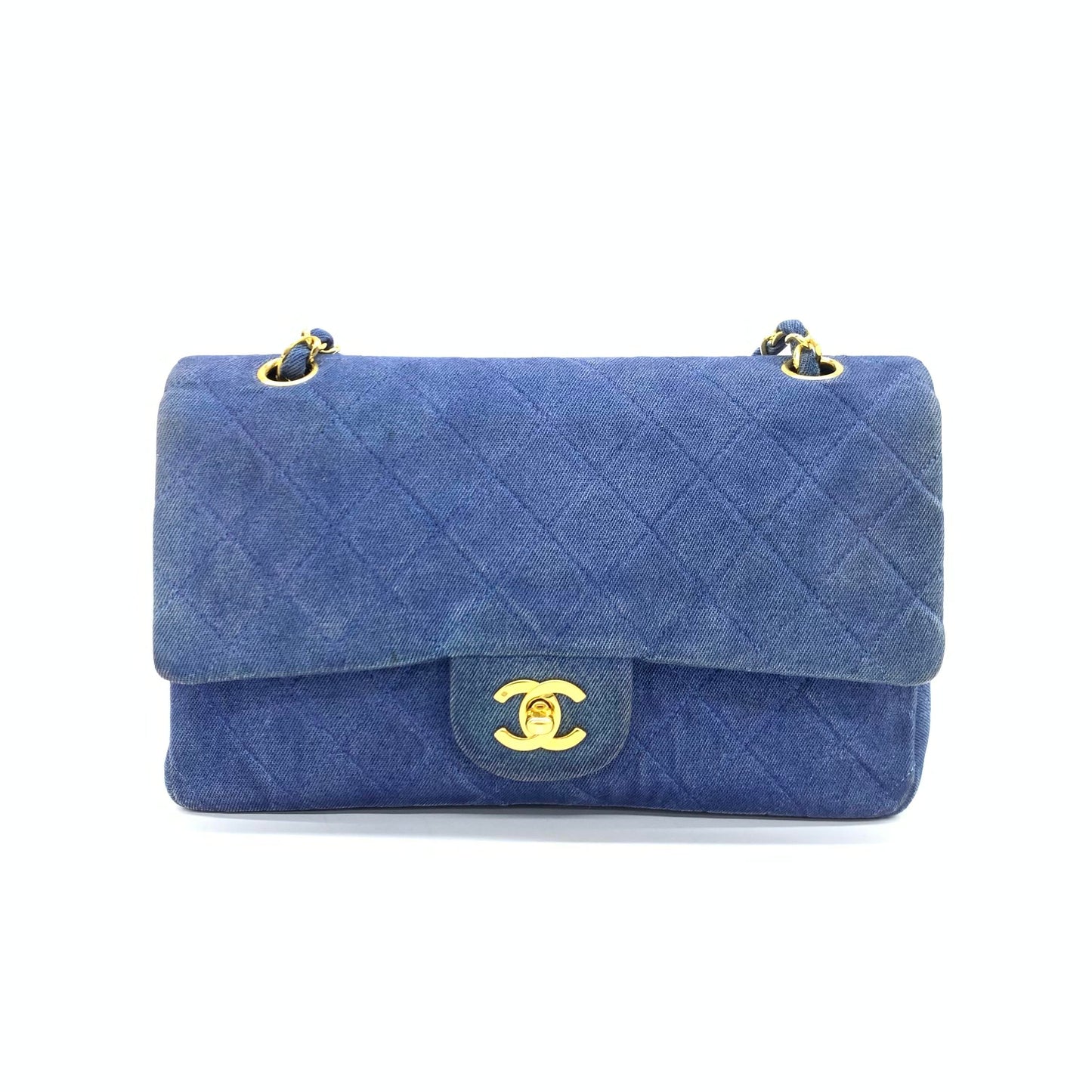 Chanel Classic Flap Vintage Medium Blue Jeans Denim with 24k Gold HW, 1989-1991