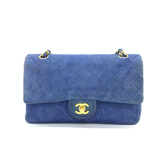 Chanel Classic Flap Vintage Medium Blue Jeans Denim with 24k Gold HW, 1989-1991