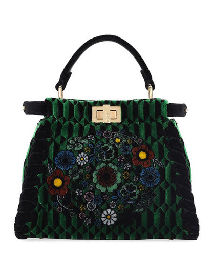 Fendi Floral Green Velvet Mini Peekaboo Bag