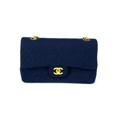 Vintage Classic Small Double Flap Jersey Bag in Navy Blue