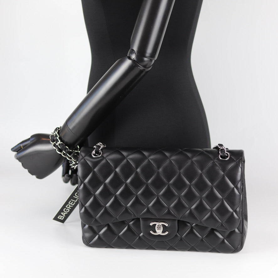 Jumbo Double Flap in Black Lambskin with SHW