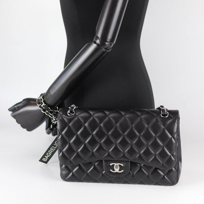 Jumbo Double Flap in Black Lambskin with SHW