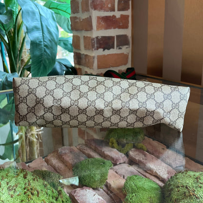 GUCCI Sherry Line Beige Brown GG Supreme Coated Canvas Vintage Web Tote Bag