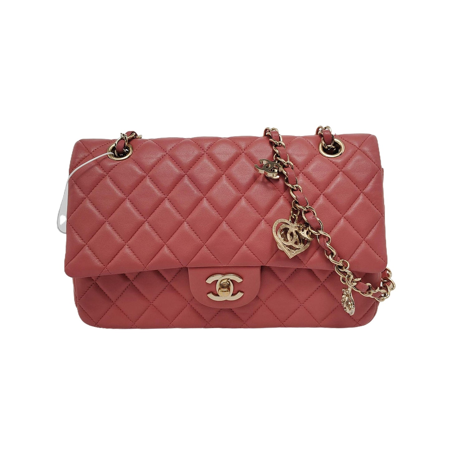 Chanel Valentine's Heart Charm Flap Medium Pink Lambskin Leather Gold Hardware 2014