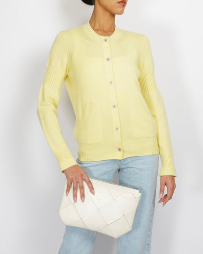 Chanel Yellow Cashmere Cardigan with Silver CC Logo Buttons Size FR 38 (UK 10)