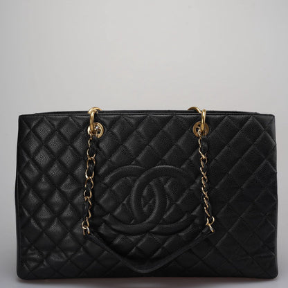 Chanel Large Grand Shopping Tote Black GST Bag in Caviar Leather with Gold Hardware