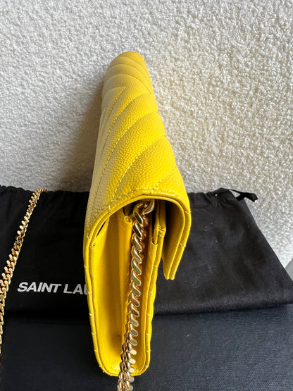 Yves Saint Laurent (YSL) Yellow Envelope Chain Wallet