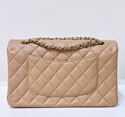 CHANEL Caviar Quilted Medium Double Flap Beige