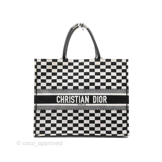 Christian Dior Large Book Tote Checkered Black/ White Canvas