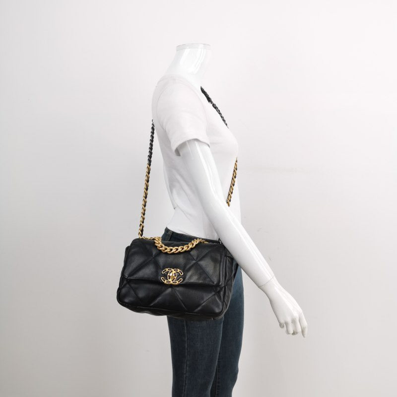 Chanel 19 Bag Small Black Lambskin Leather Crossbody Bag, 2020-2021