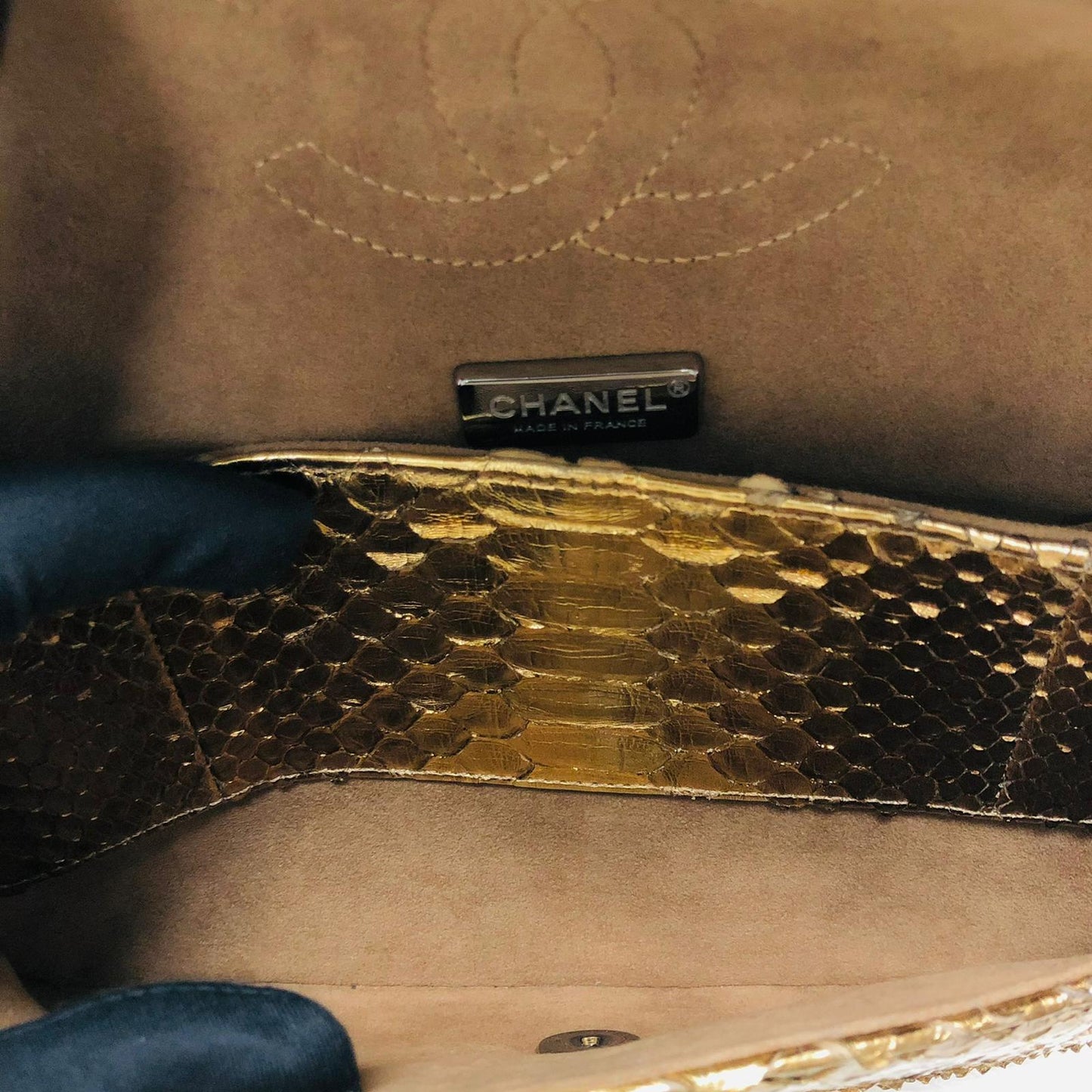 Classic Double Flap Gold M/L Python Bag with RHW