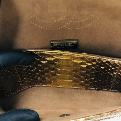 Classic Double Flap Gold M/L Python Bag with RHW