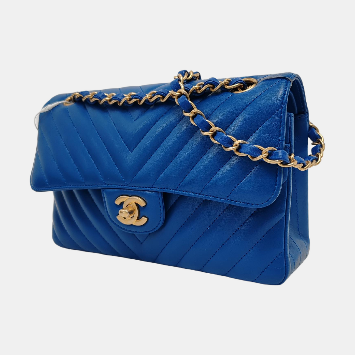 Chanel Classic Flap Small Chevron Stitching Royal Blue Lambskin Leather Gold Hardware 2018
