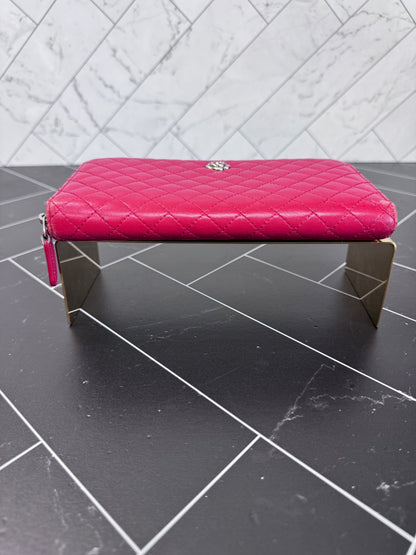 Chanel Red Lambskin Quilted Zippy Wallet