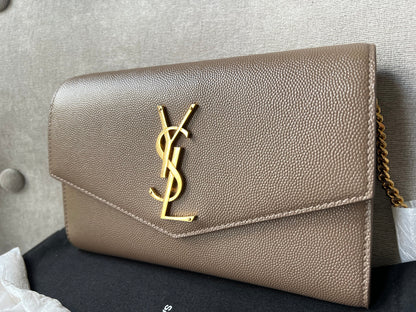 Yves Saint Laurent (YSL) Dark Beige Uptown Chain Wallet