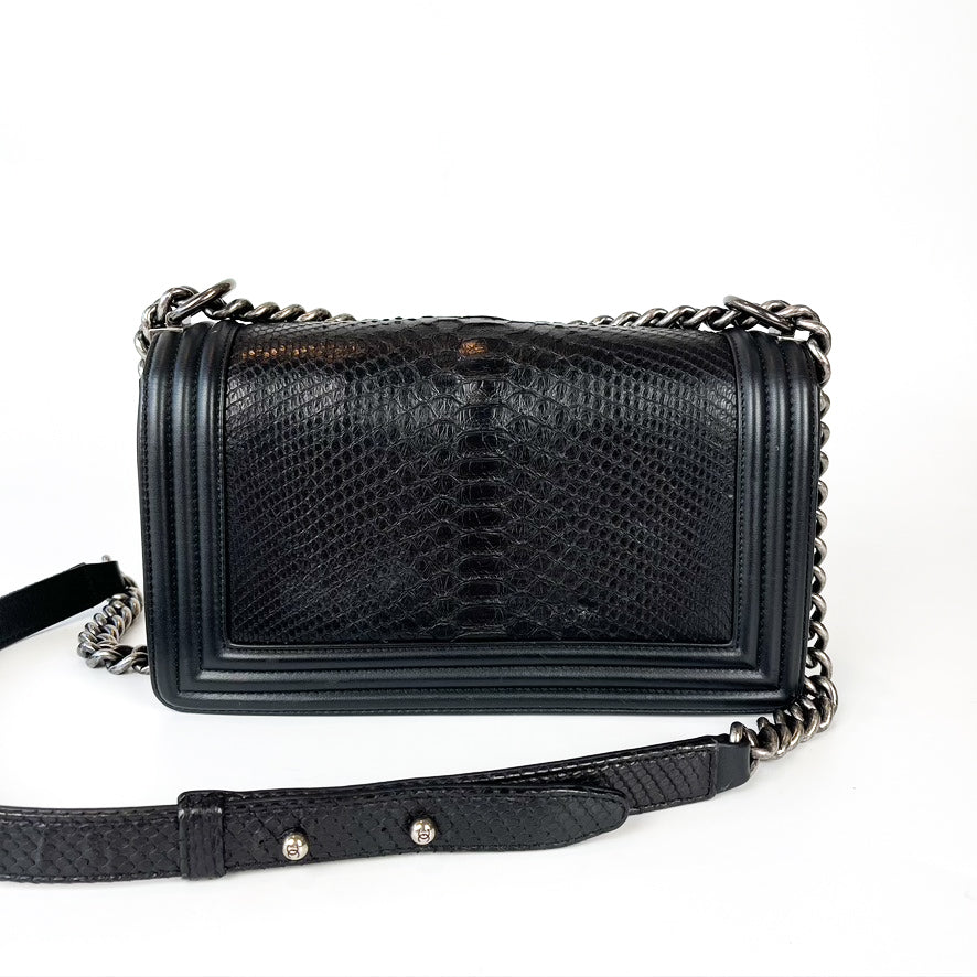 Python Black Old Medium Boy Bag in Black with RHW