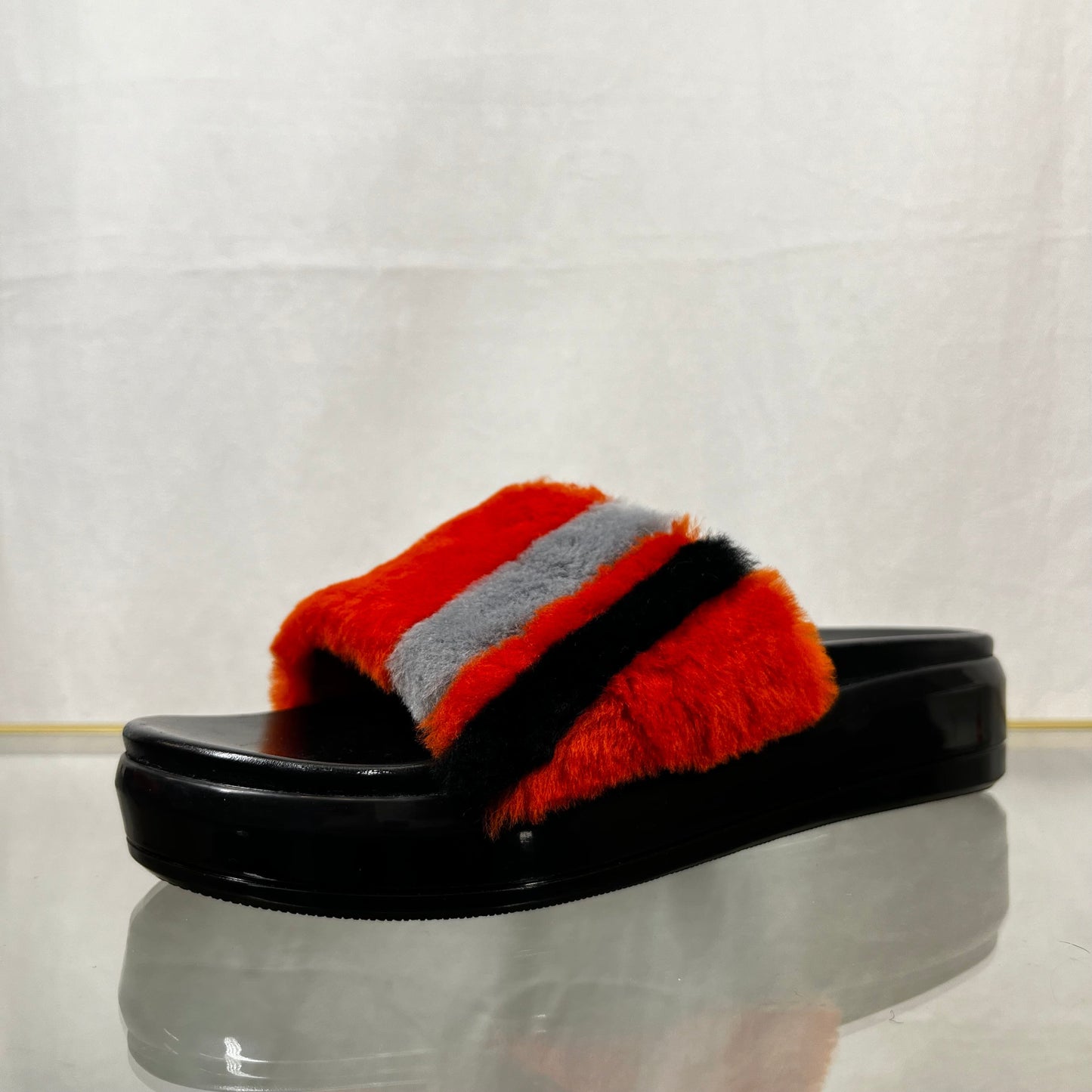 Prada Orange Multicolor Shearling Slide Sandals SZ37.5(7.5US)