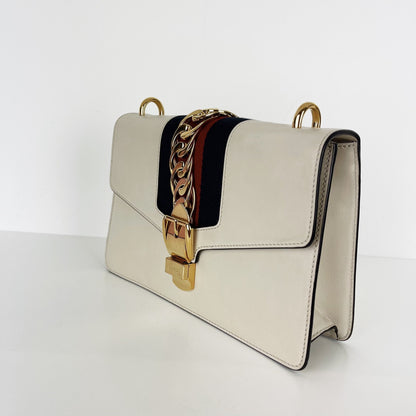 Gucci Sylvie Small Shoulder Bag in White GHW