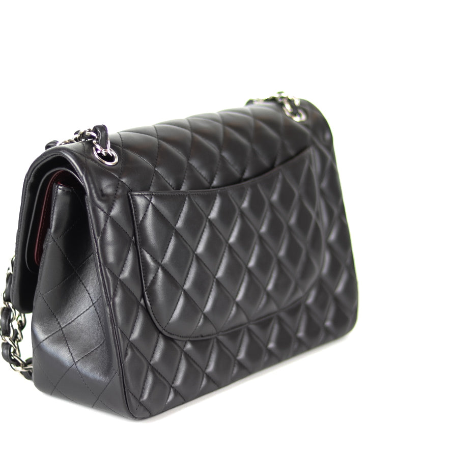 Jumbo Double Flap in Black Lambskin with SHW