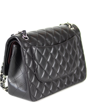 Jumbo Double Flap in Black Lambskin with SHW