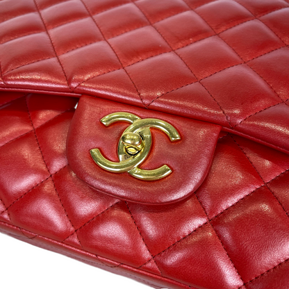 Double Flap Maxi Lambskin Red GHW