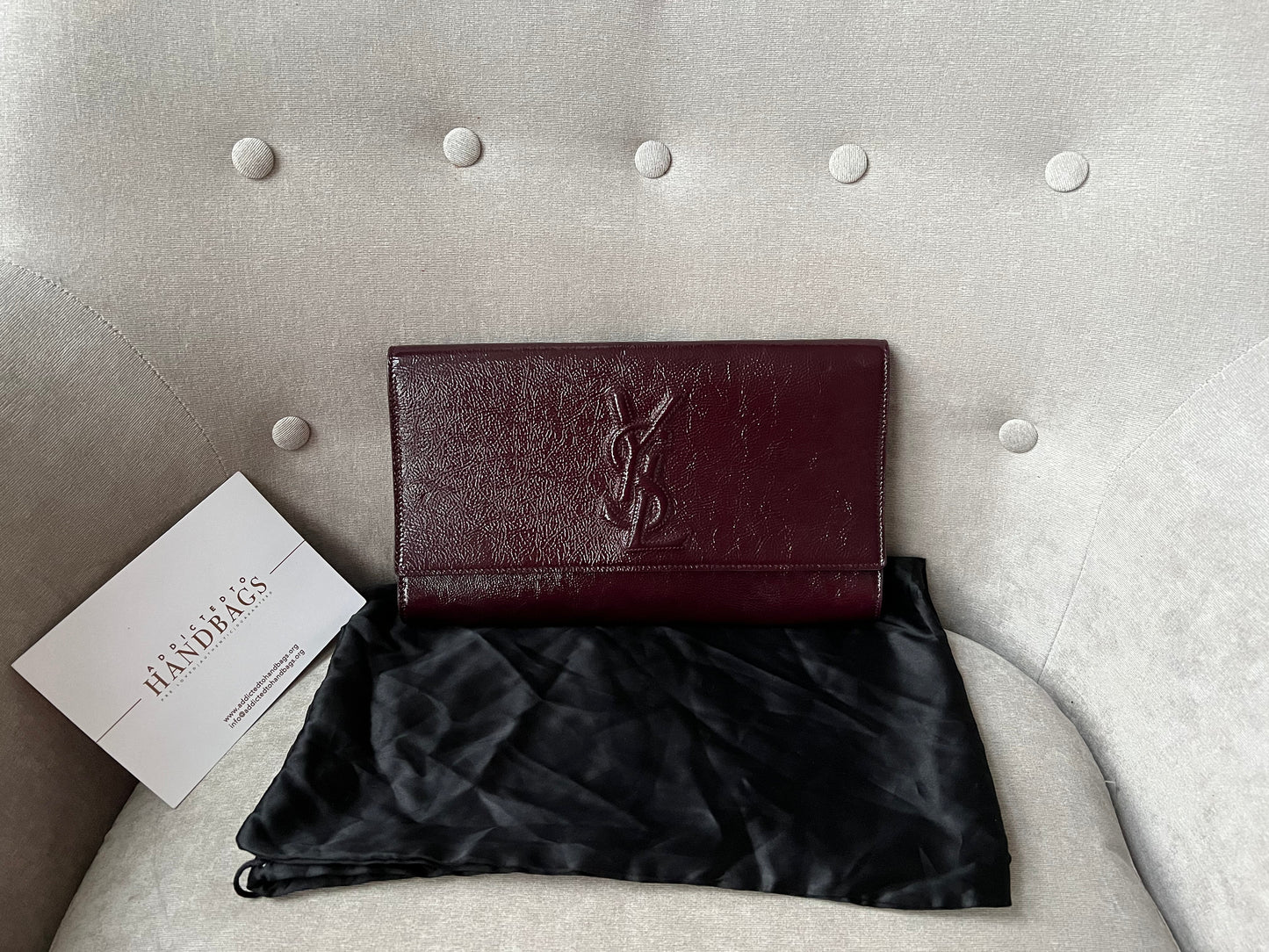 Yves Saint Laurent (YSL) Burgundy Patent Belle de Jour Clutch