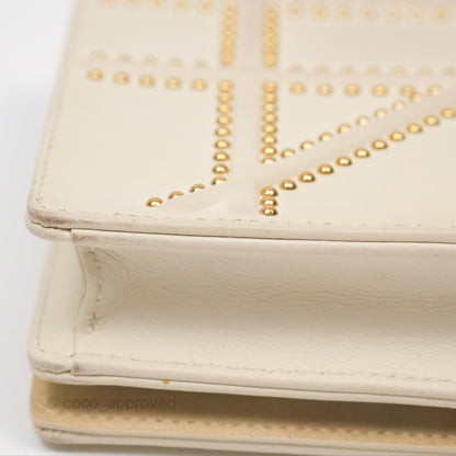 Christian Dior Diorama Wallet on Chain in White Calfskin Studded Gold