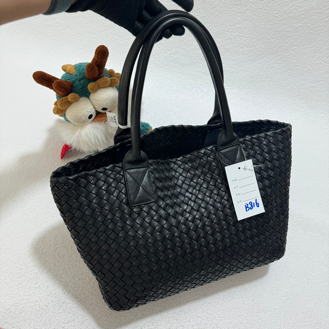 Bottega Veneta Cabat Small Intreccio Leather Tote Bag Black