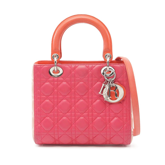 Medium Tricolor Lambskin Cannage Lady Dior