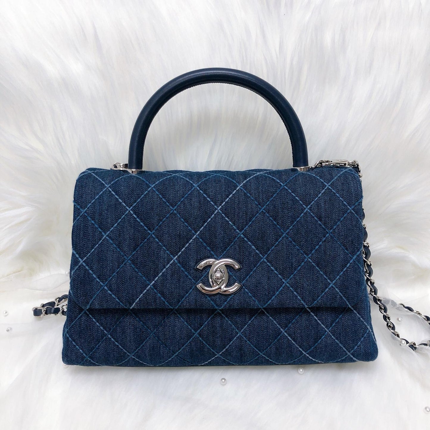 Blue Denim Quilted Medium Coco Handle Flap